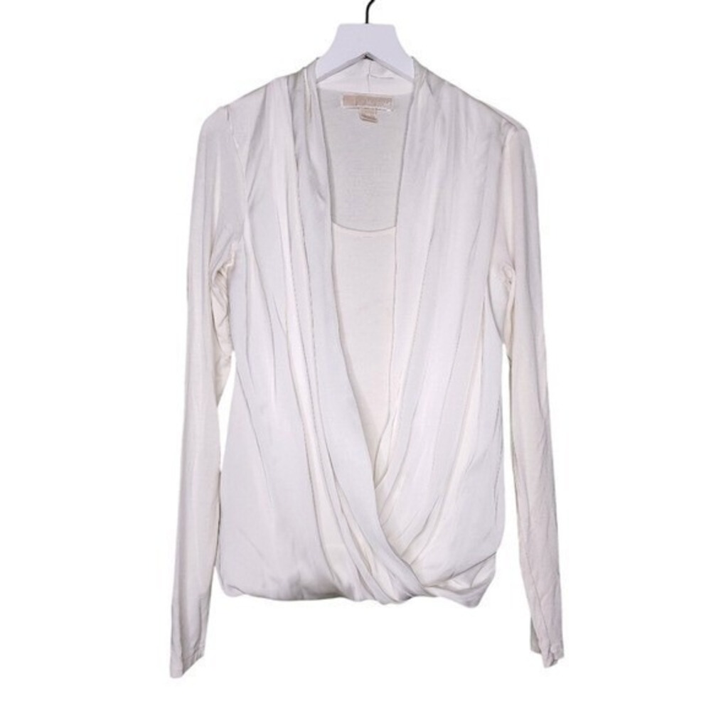 MICHAEL Michael Kors Ivory Crossover Surplice Top Long Sleeve Scoop Neck XS